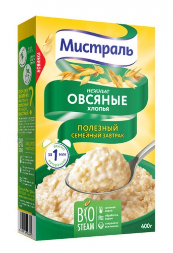 МИСТРАЛЬ хлопья овсяные Нежные 400г 1/12, Мистраль АКЦИЯ!